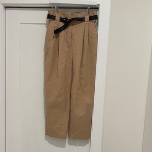 H&M Tan Cropped Pants with Black Belt size 6